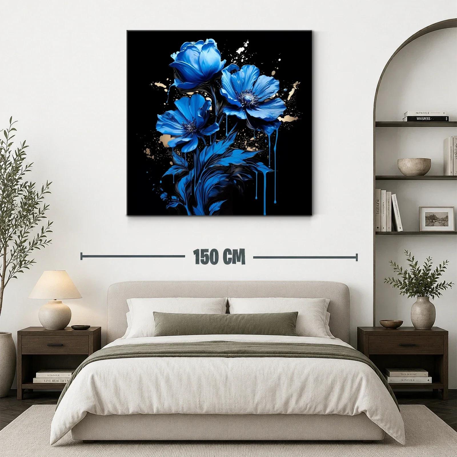 Flores azules vibrantes sobre fondo negro elegante — miniatura 3