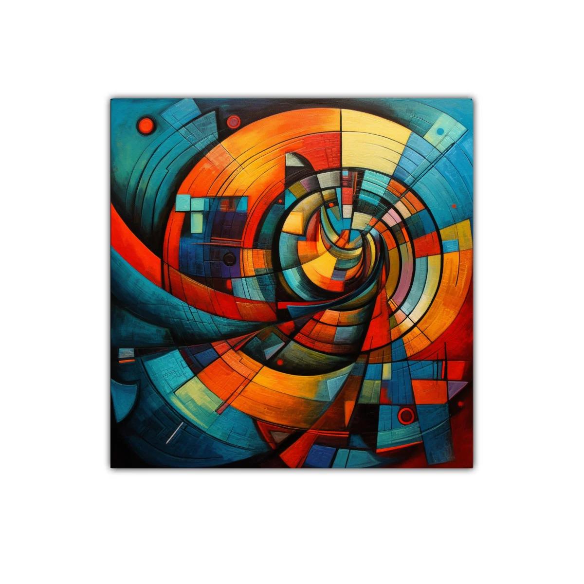 Composición geométrica en tonos cálidos y fríos vibrantes — imagen principal