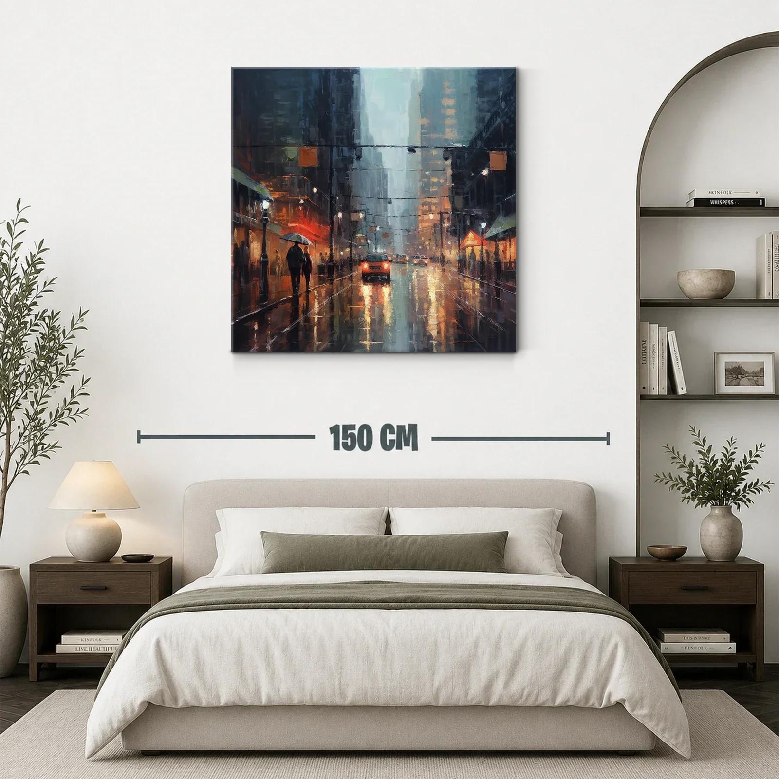 Paisaje urbano lluvioso con reflejos y luz cálida — miniatura 3