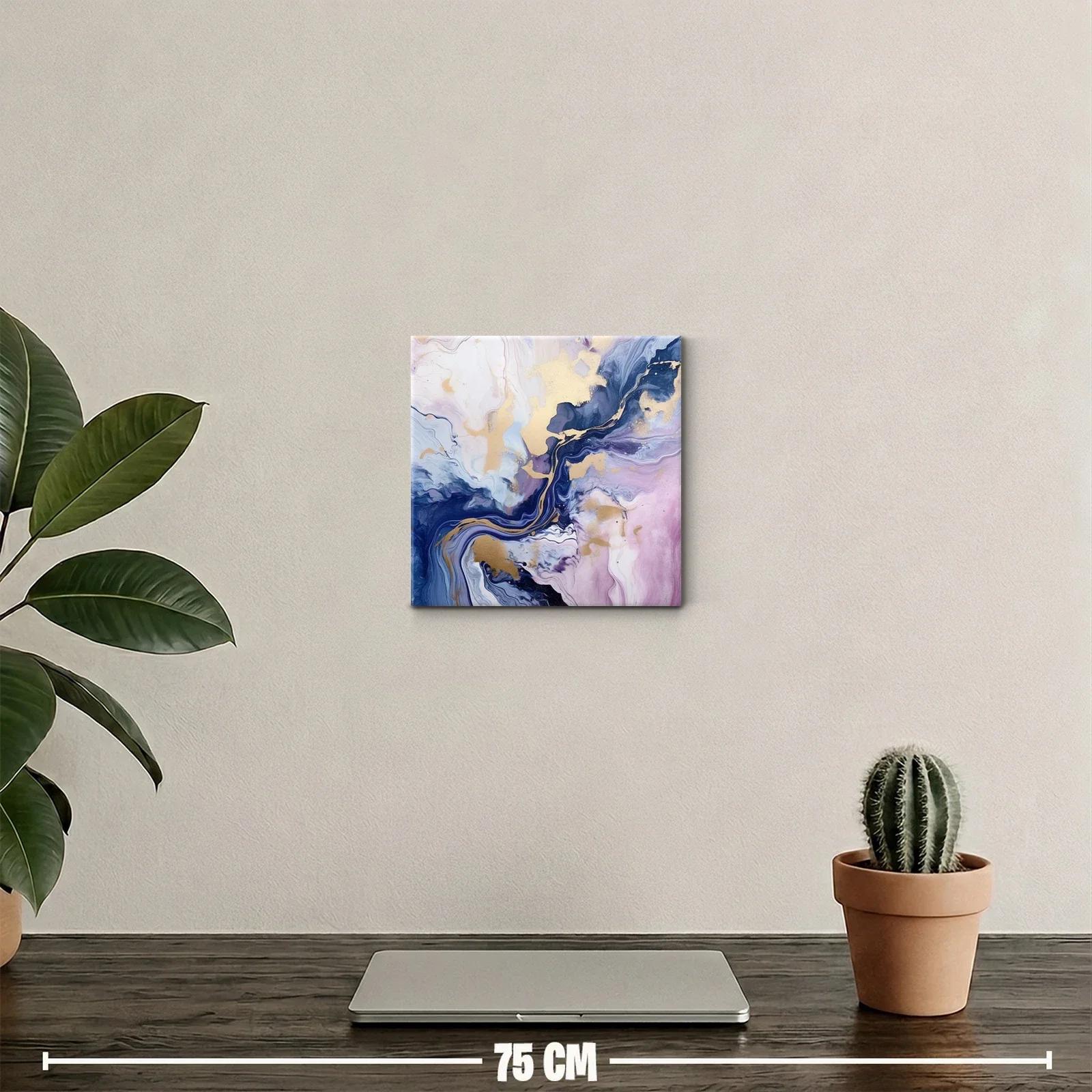 Cuadro decorativo efecto mármol en tonos azul y dorado — miniatura 2