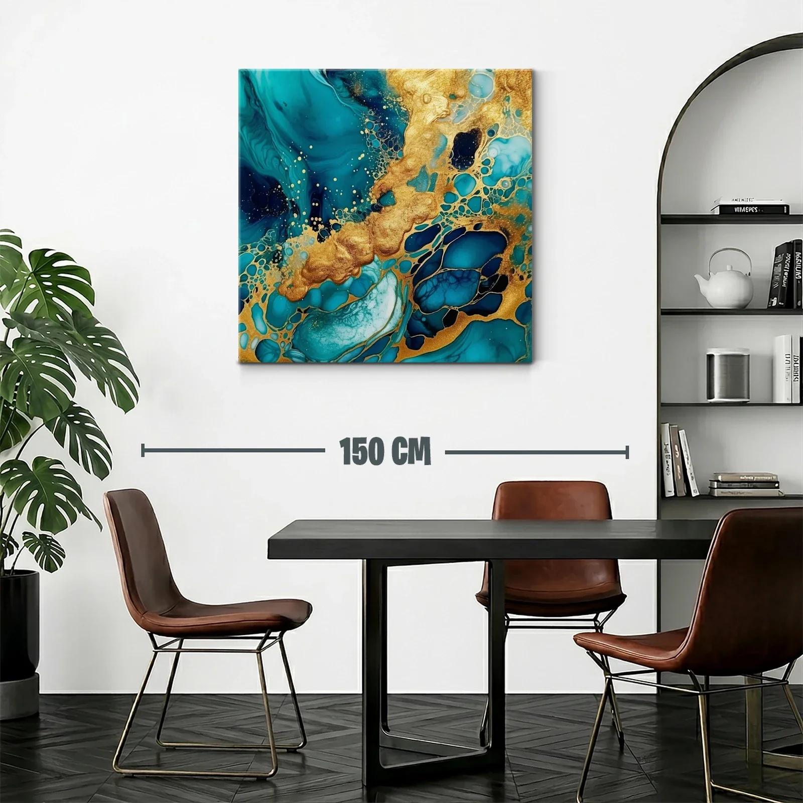Arte abstracto en tonos azul y dorado vibrante — miniatura 2