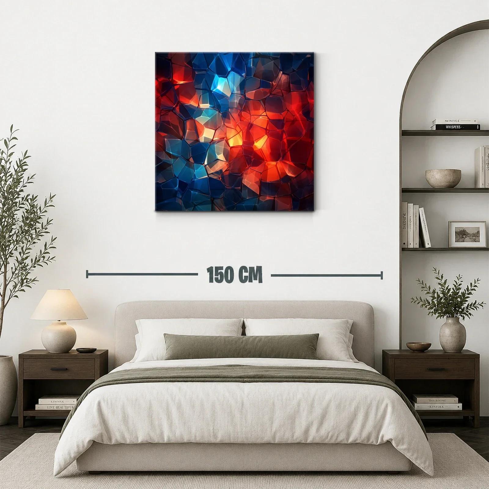 Cuadro abstracto con mosaico de tonos cálidos y fríos — miniatura 3