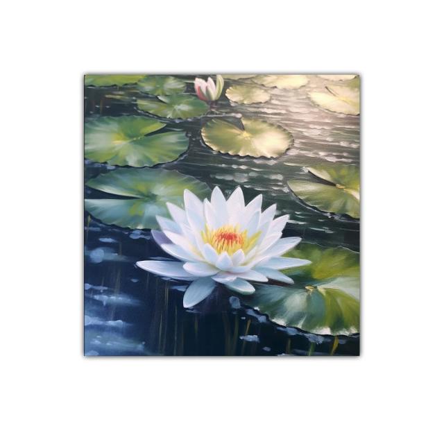 Flor de loto blanca en estanque sereno y natural