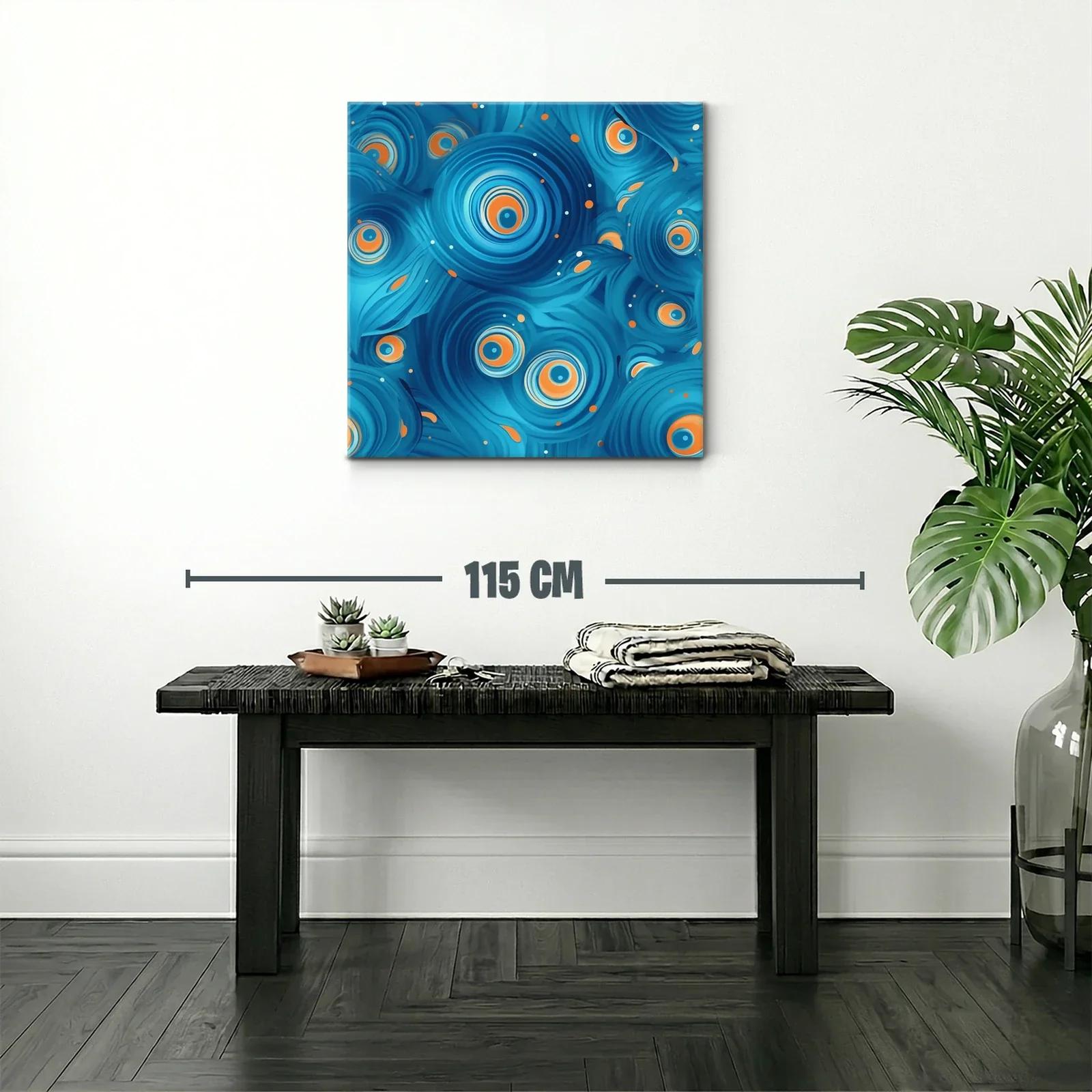 Cuadro abstracto en azules con detalles en naranja vibrante — miniatura 2