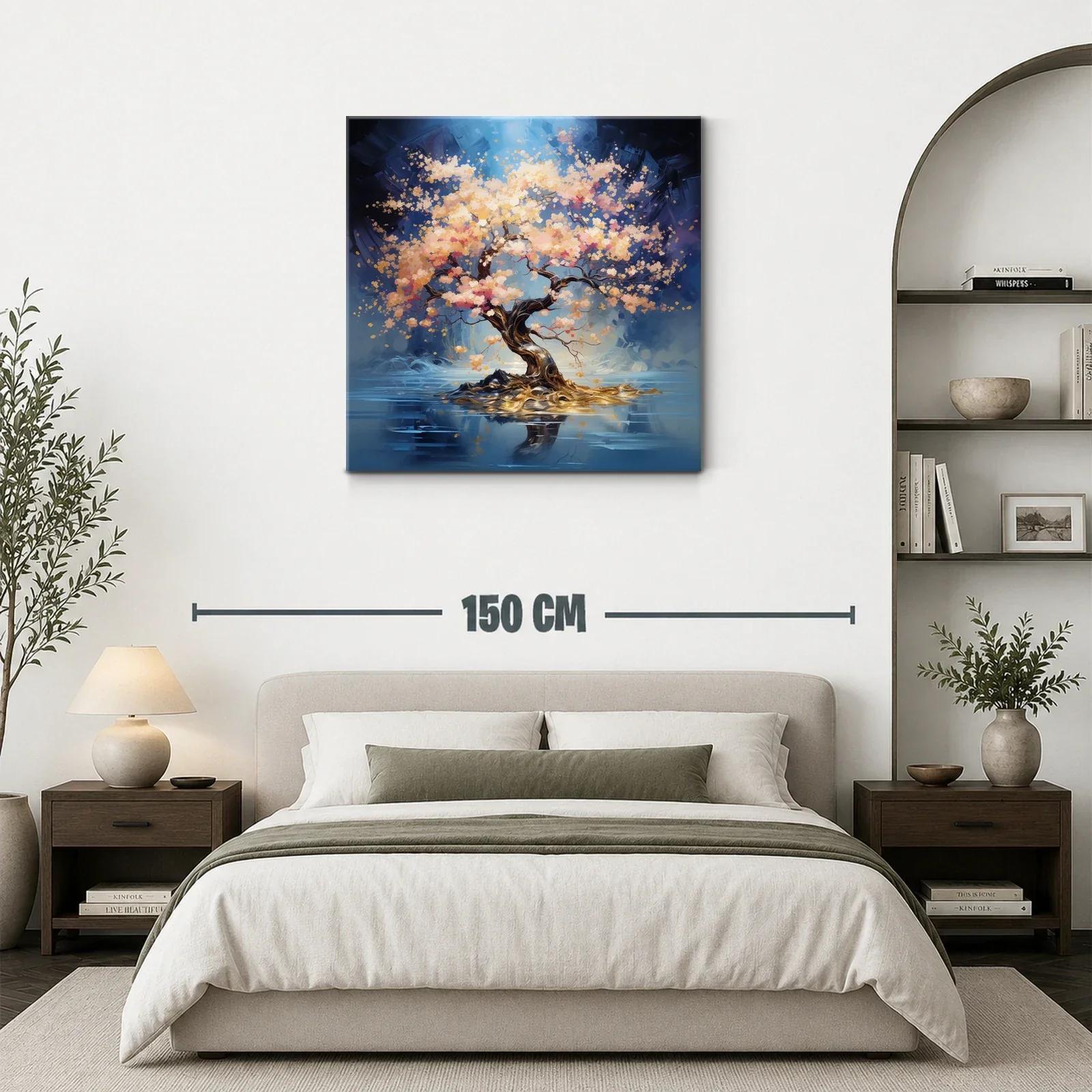 Árbol en flor iluminado en paisaje reflejado — miniatura 3