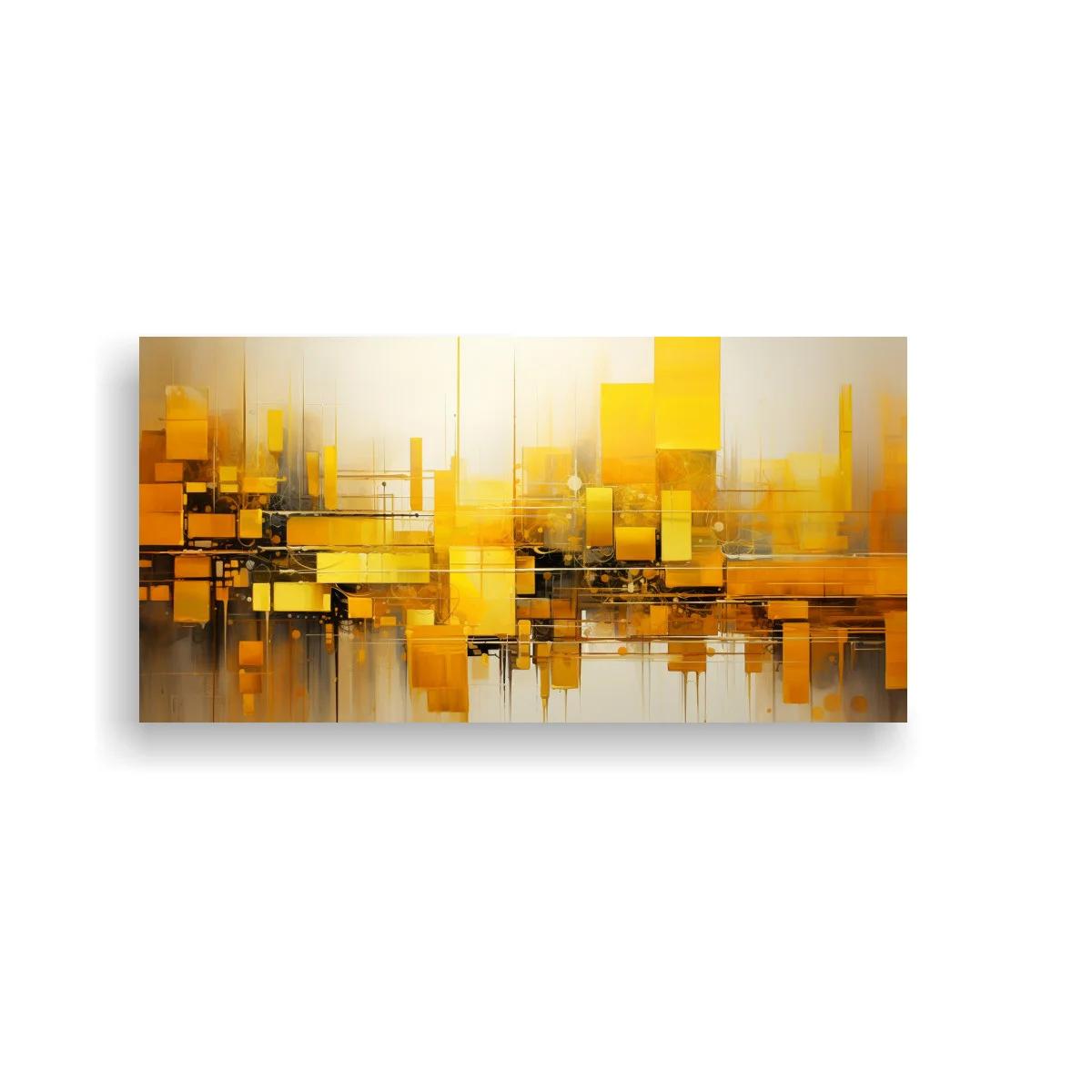 Cuadro paisaje urbano abstracto dorado y geométrico