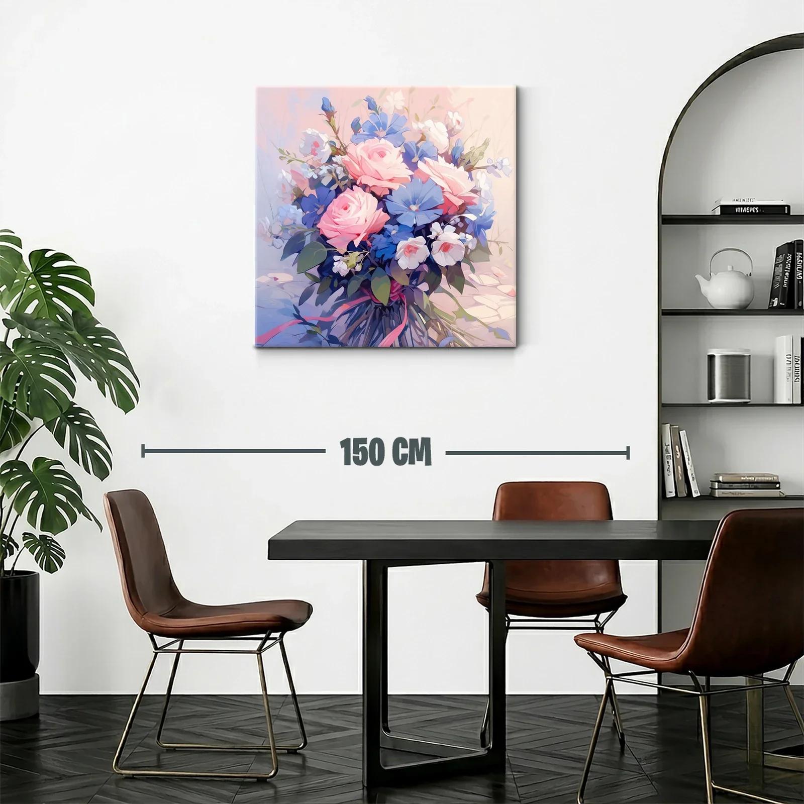 Ramo delicado de rosas rosadas y flores azules frescas — miniatura 2