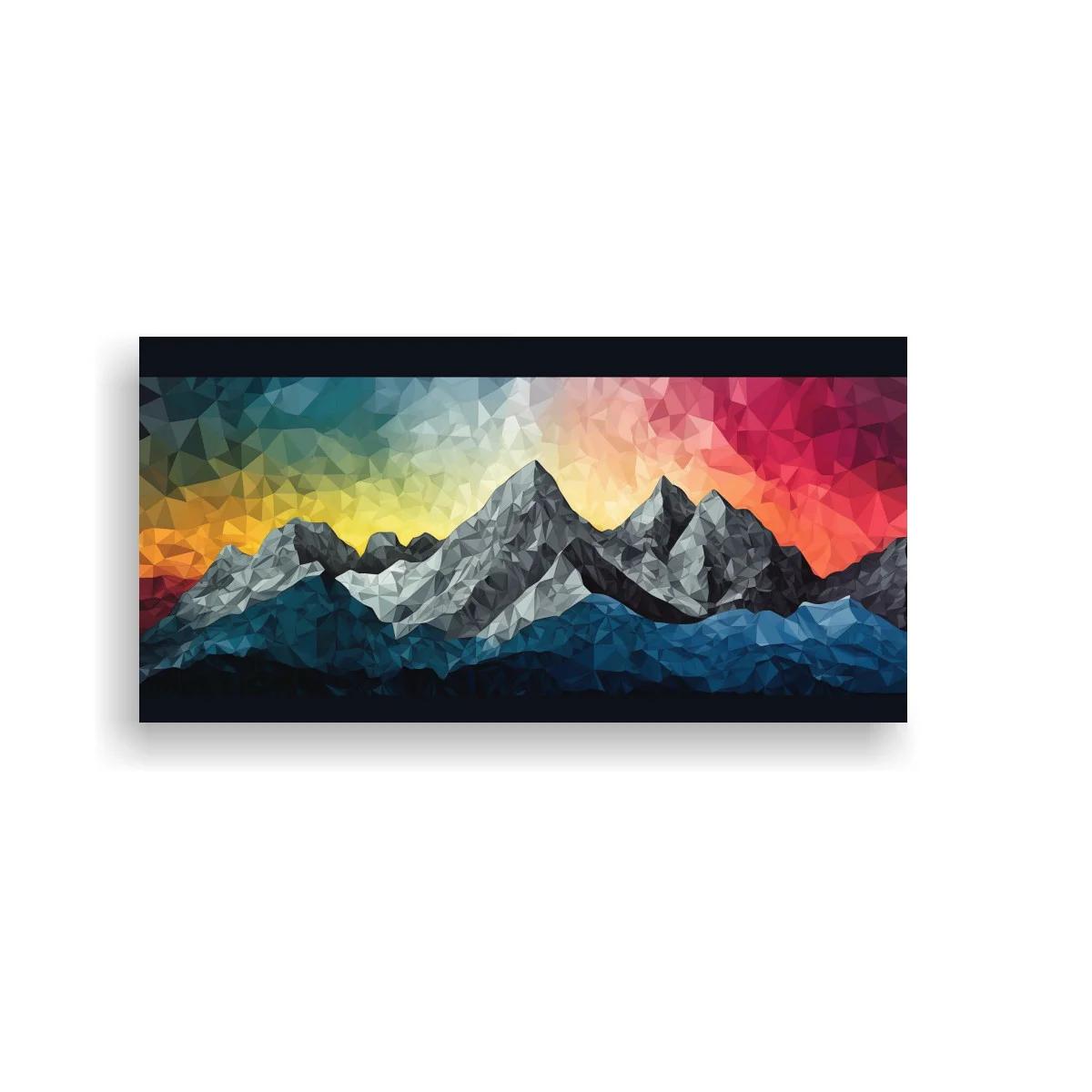 Cuadro cordillera de montañas con cielo multicolor