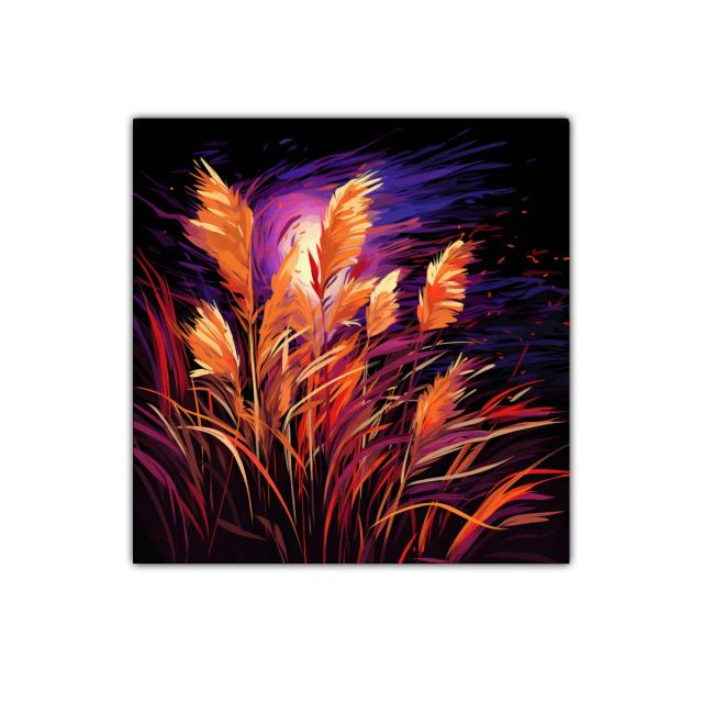 Cuadro decorativo con plantas doradas y fondo oscuro