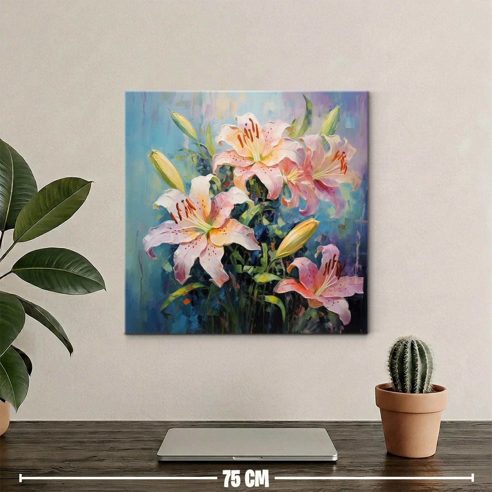 Cuadro con ramo de lirios rosa y verde vibrante — miniatura 2