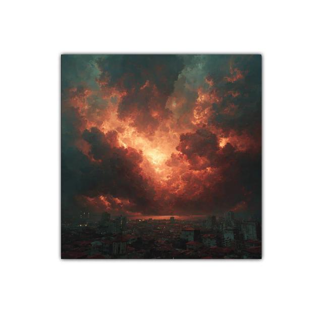 Cielo Dramático en Llamas sobre la Ciudad Nocturna
