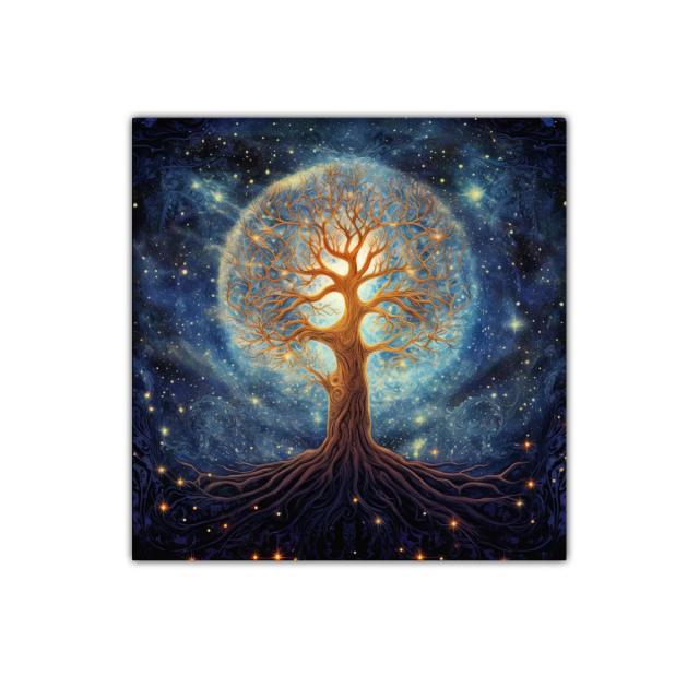 Árbol de la vida iluminado en cosmos estrellado