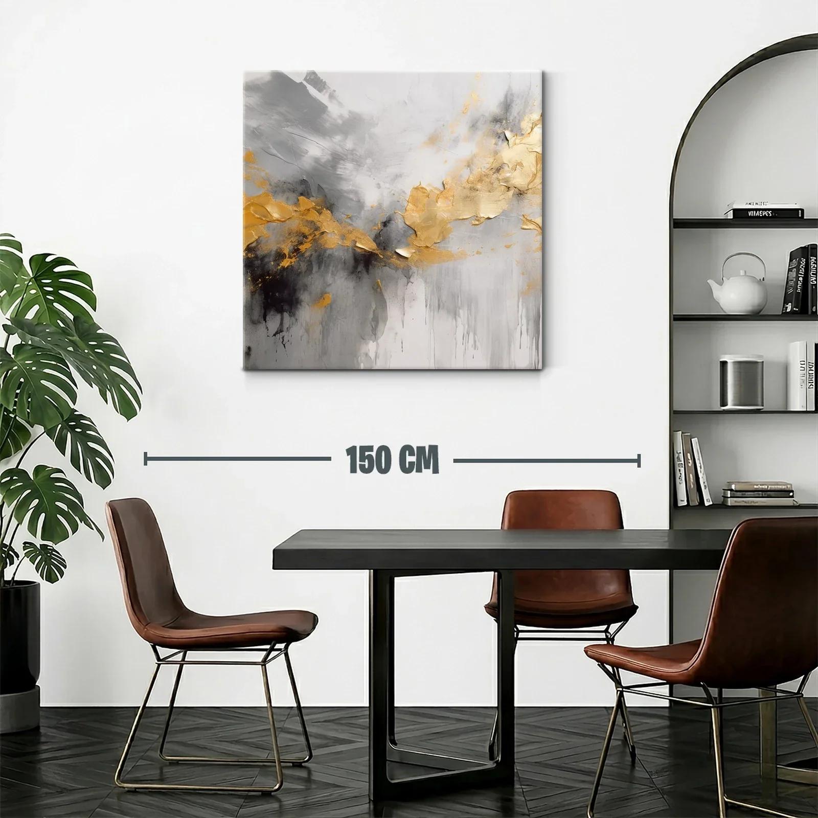 Cuadro abstracto con tonos dorados y grises elegantes — miniatura 2