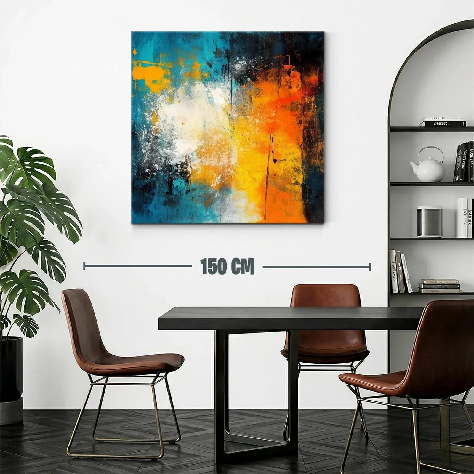 Cuadro abstracto vibrante con tonos azul y naranja intenso — miniatura 2