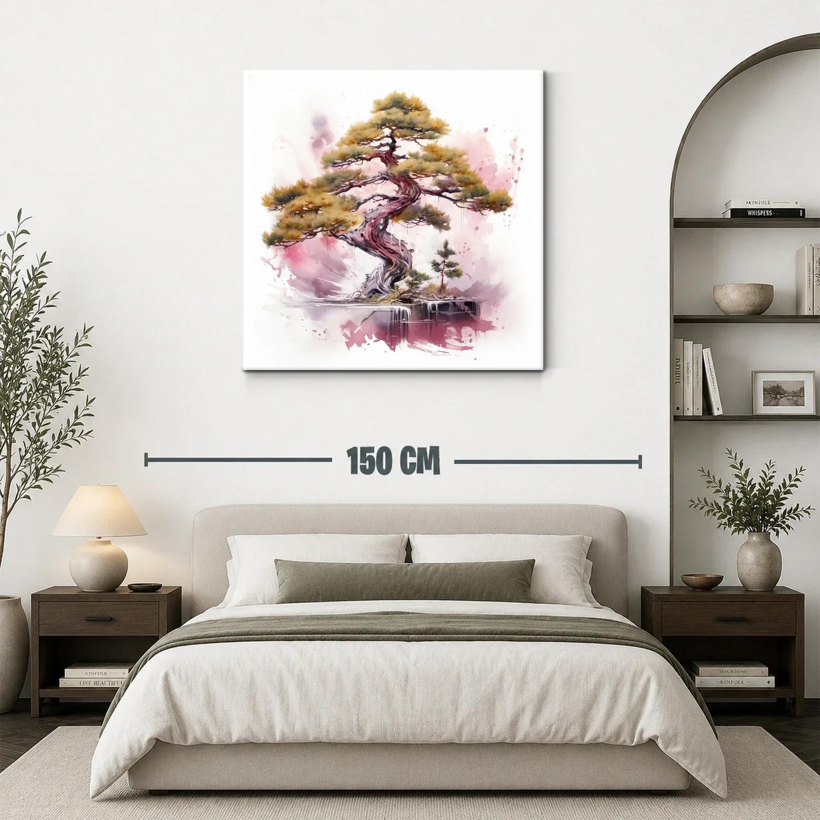 Árbol bonsái con tonalidades cálidas y fondo acuarelado rosa — miniatura 3