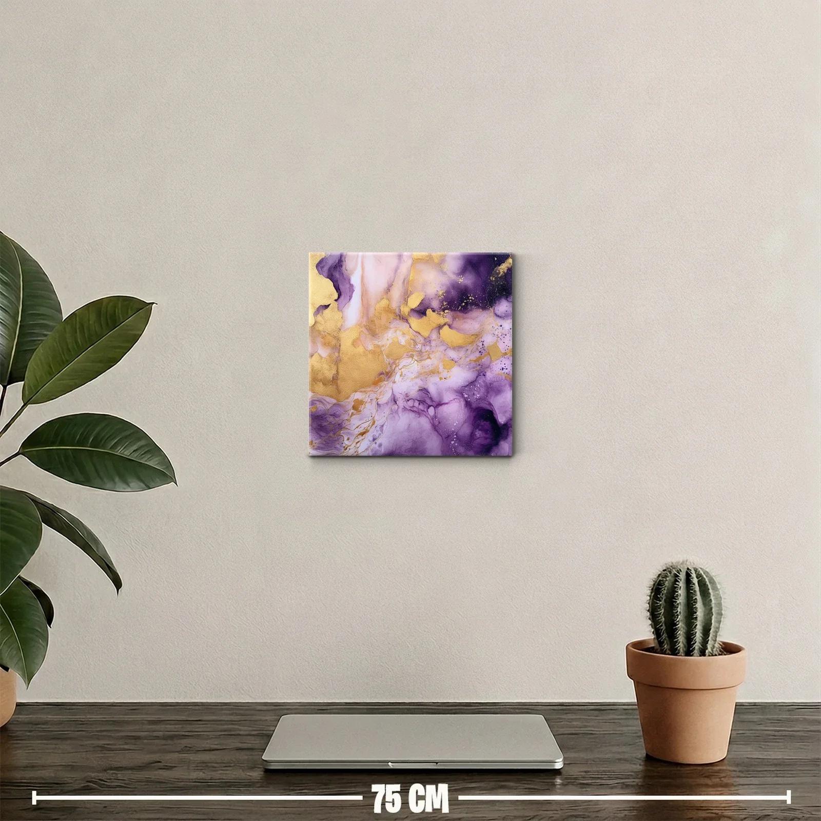 Arte abstracto en tonos morados y dorados con elegancia fluida — miniatura 2