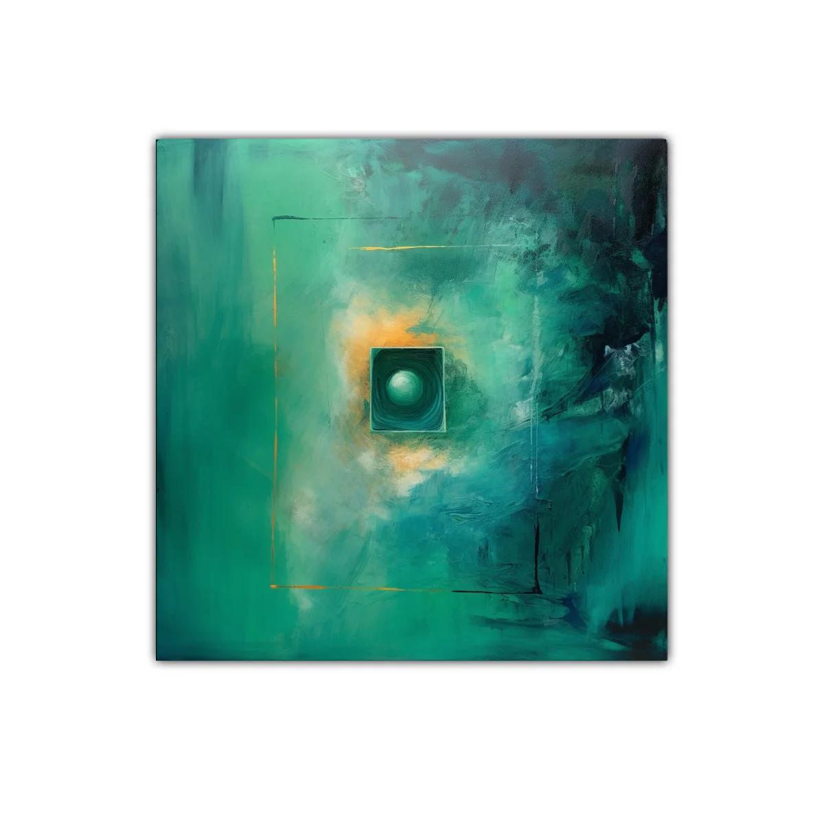 Cuadro abstracto con tonos verdes y destellos dorados