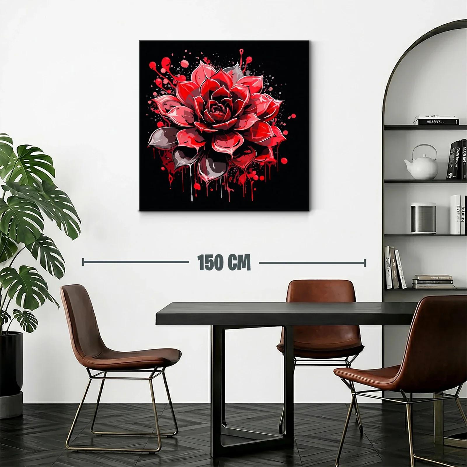 Impactante flor roja con efecto salpicado sobre fondo oscuro — miniatura 2