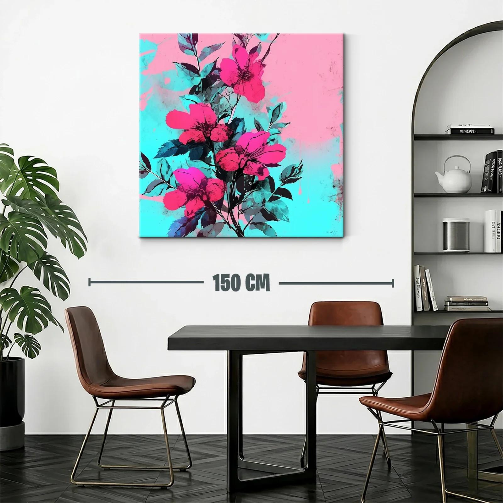Cuadro moderno con flores vibrantes en fondo pastel — miniatura 2