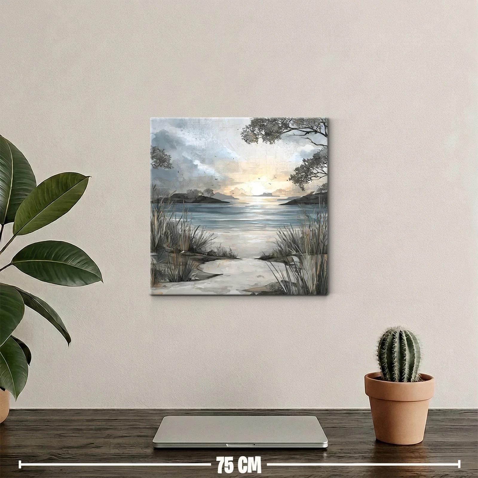 Paisaje sereno al atardecer en tonos neutros y azules — miniatura 2