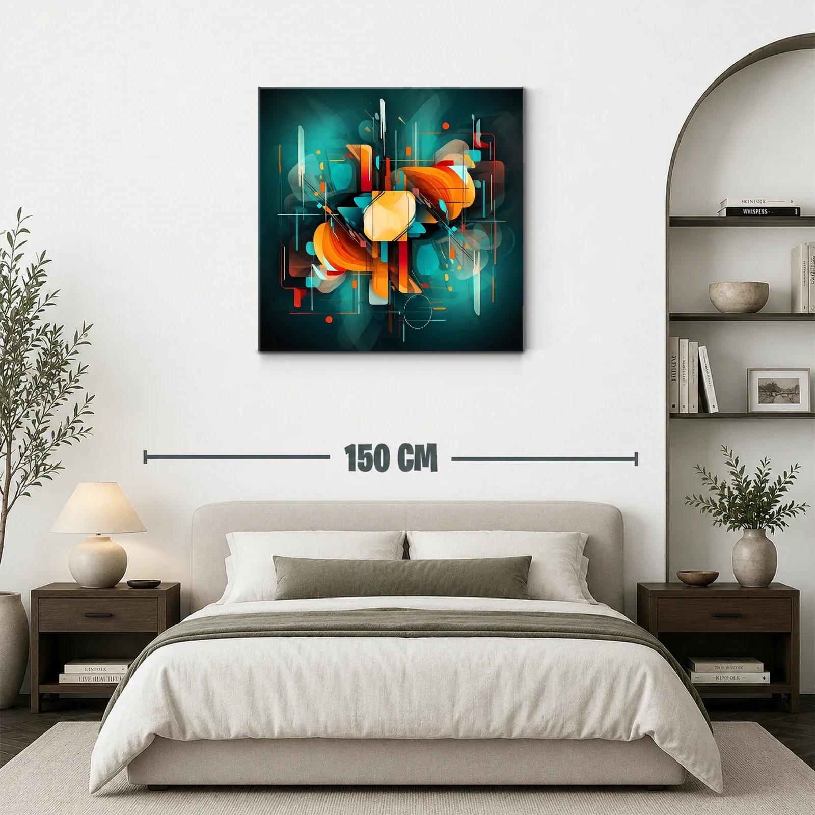 Composición abstracta en tonos turquesa y naranja vibrante — miniatura 3