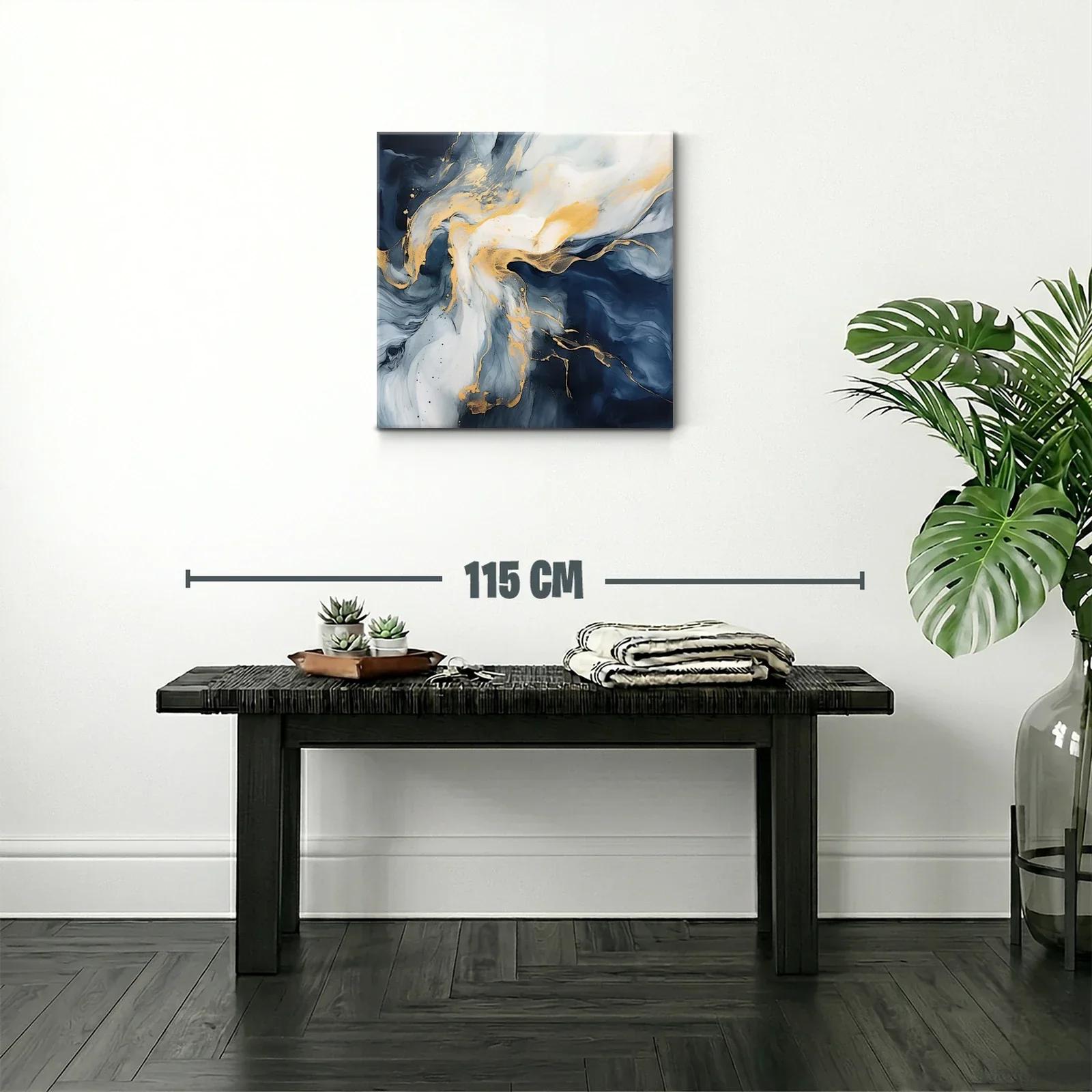 Cuadro abstracto en tonos azul y dorado elegante y moderno — miniatura 2