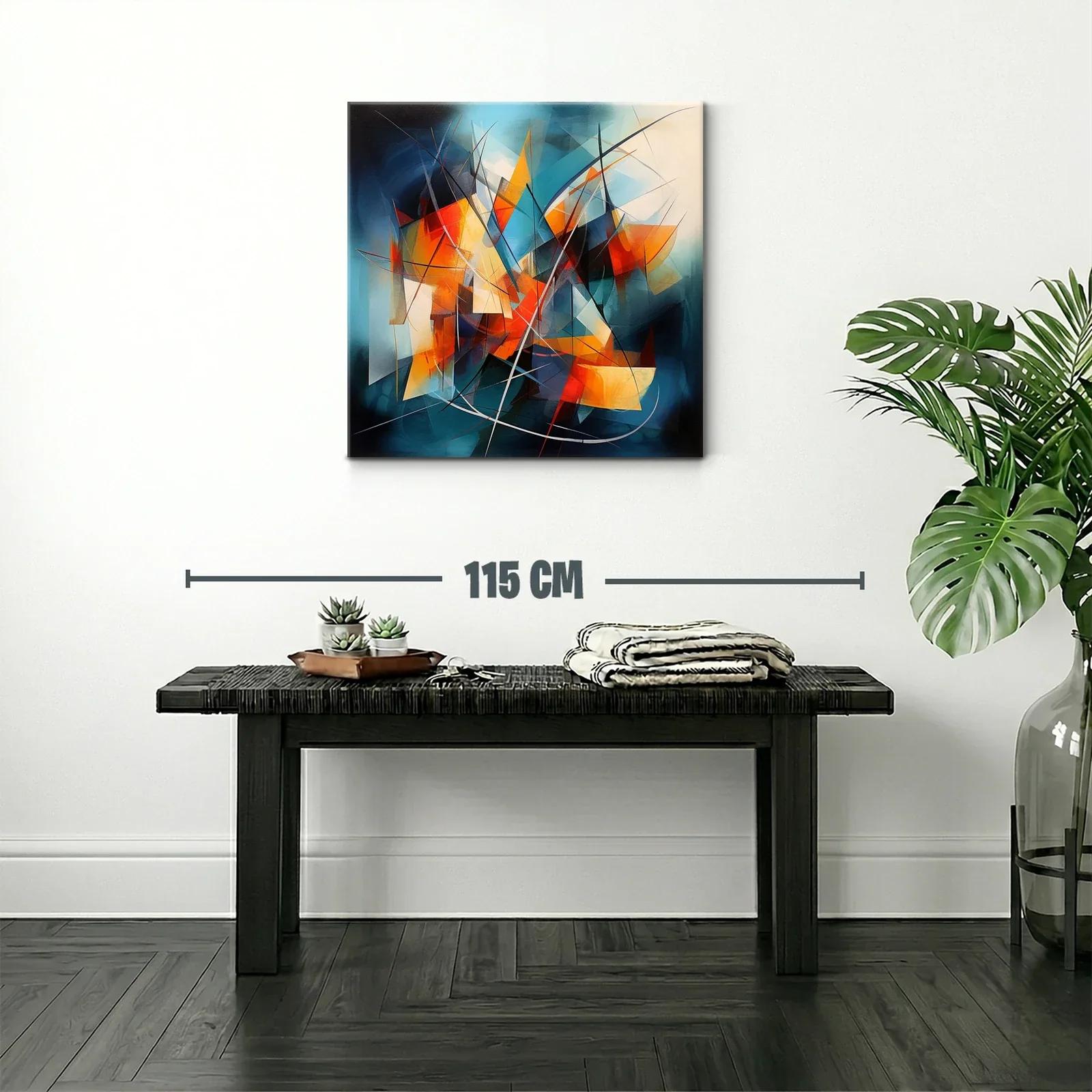 Cuadro abstracto con vibrantes contrastes de naranja y azul — miniatura 2