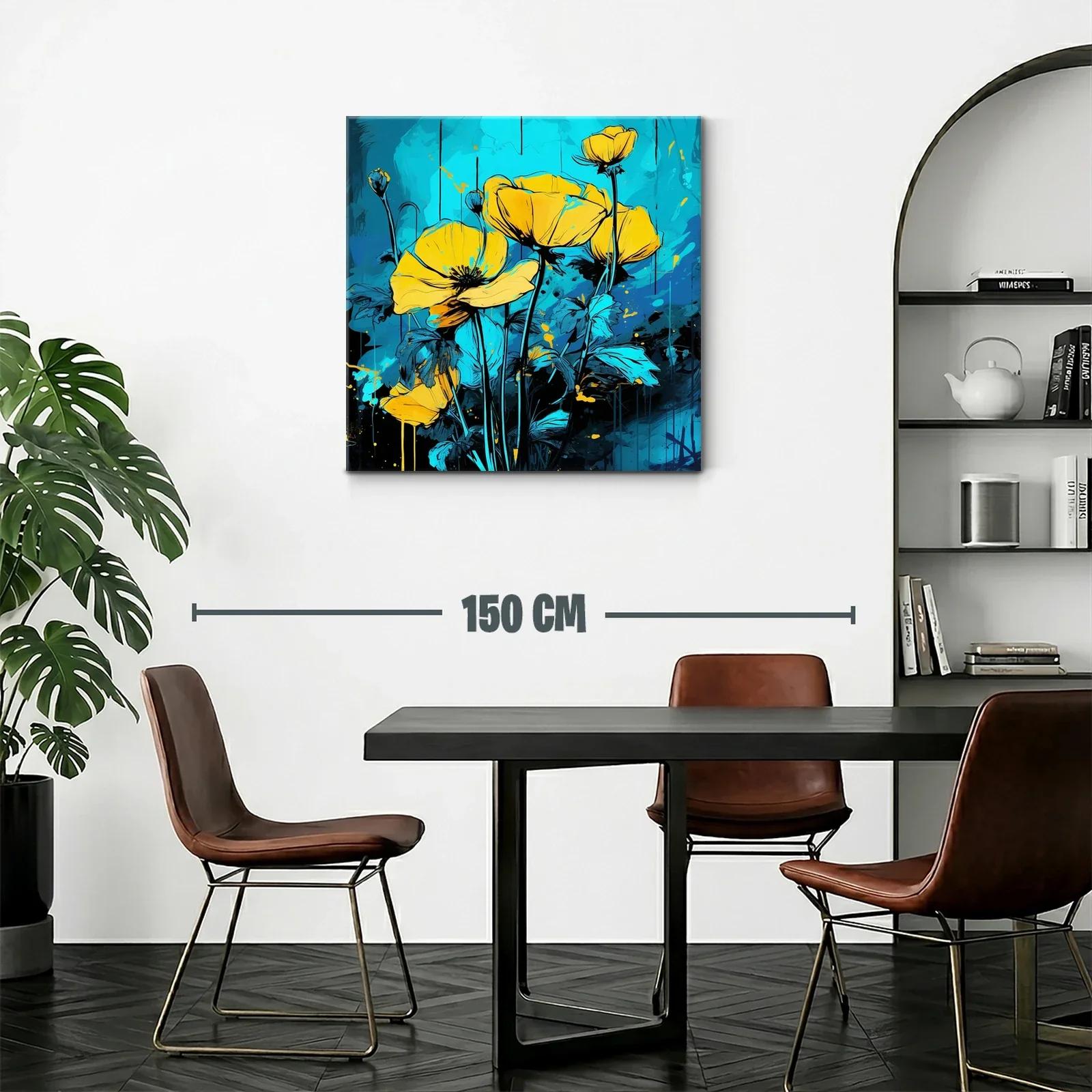 Cuadro floral con tonos vibrantes en azul y amarillo — miniatura 2