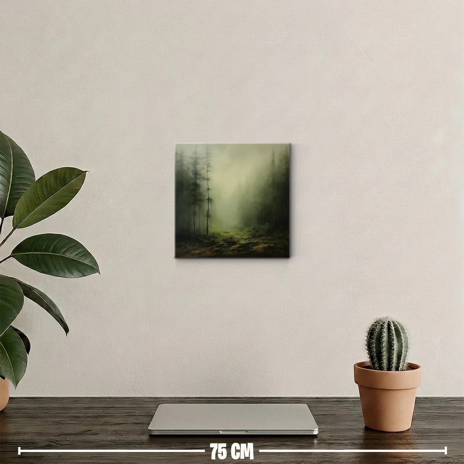 Paisaje nebuloso con bosque y camino en tonos verdes — miniatura 2