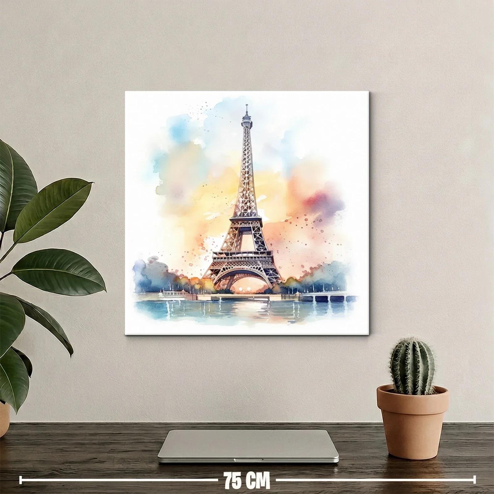 Cuadro Torre Eiffel en Acuarela con Tonos Suaves y Cálidos — miniatura 2