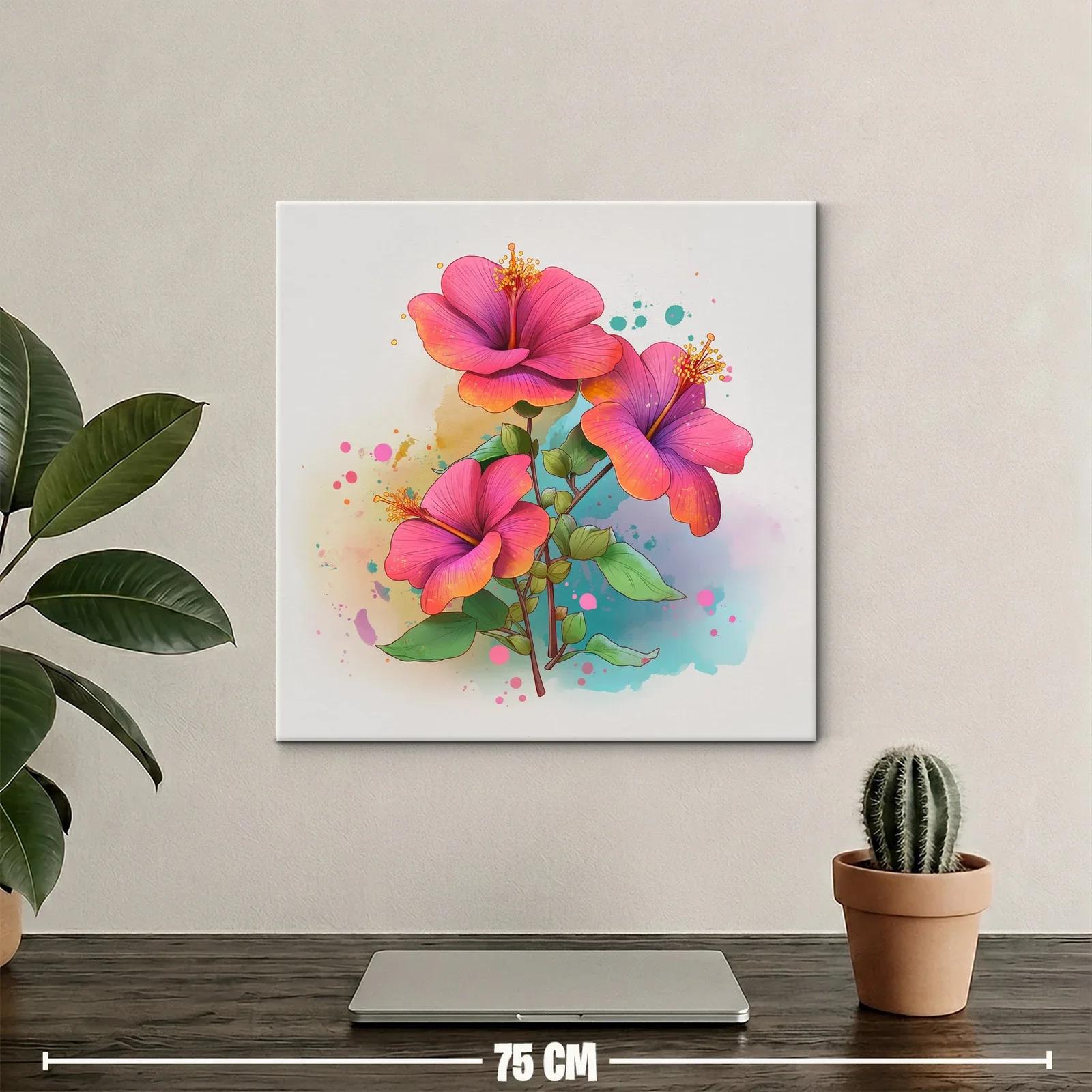 Vibrante cuadro con hibiscos en tonos rosas y naranjas — miniatura 2