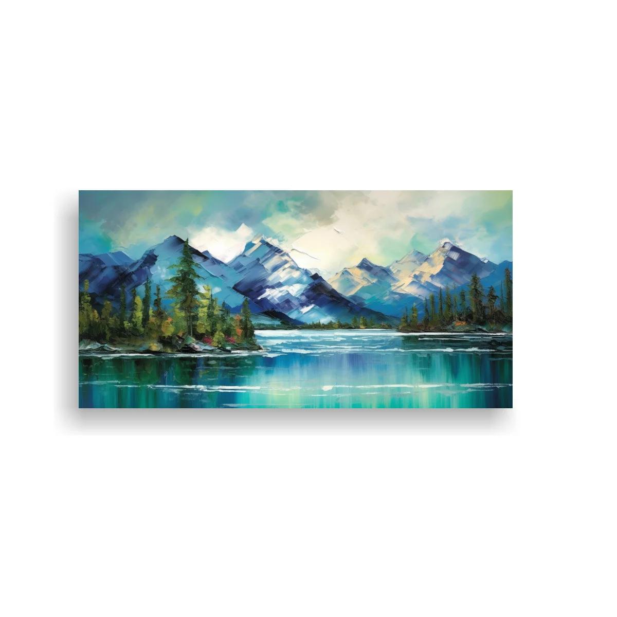 Cuadro lago de montaña con bosque de pinos — imagen principal