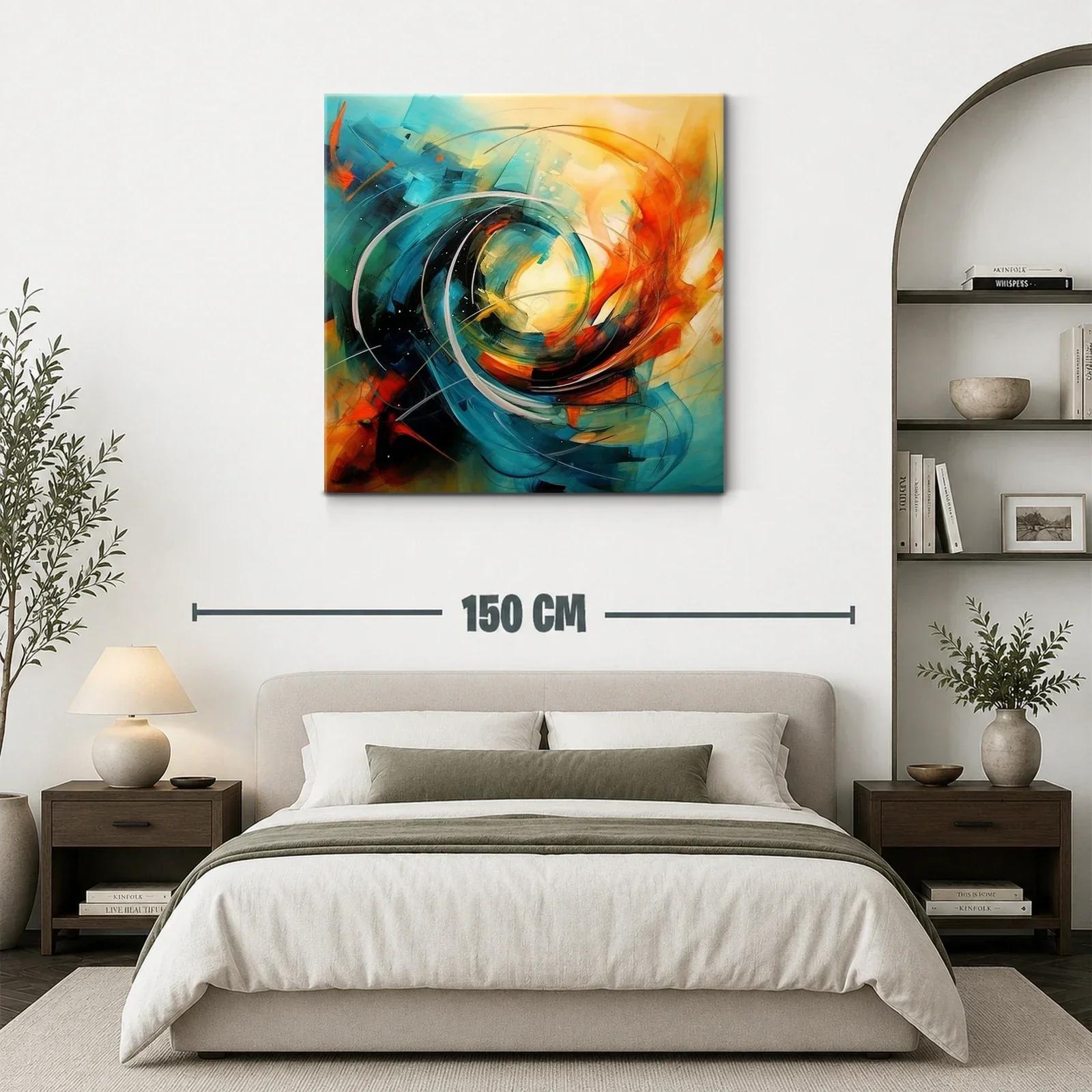 Cuadro abstracto con energía vibrante y dinámica en azul y naranja — miniatura 3