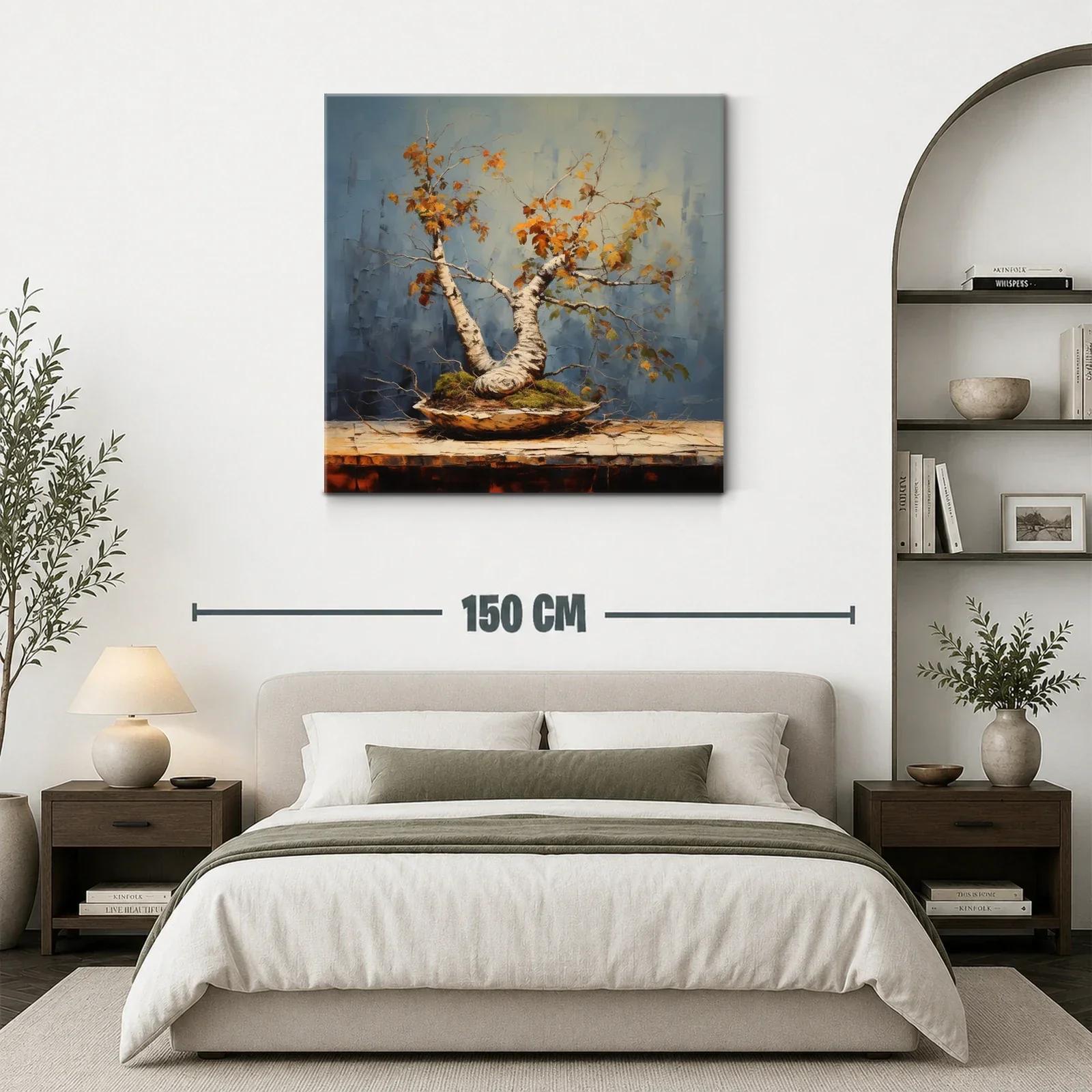 Árbol de otoño en maceta con tonos cálidos y fondo azul — miniatura 3