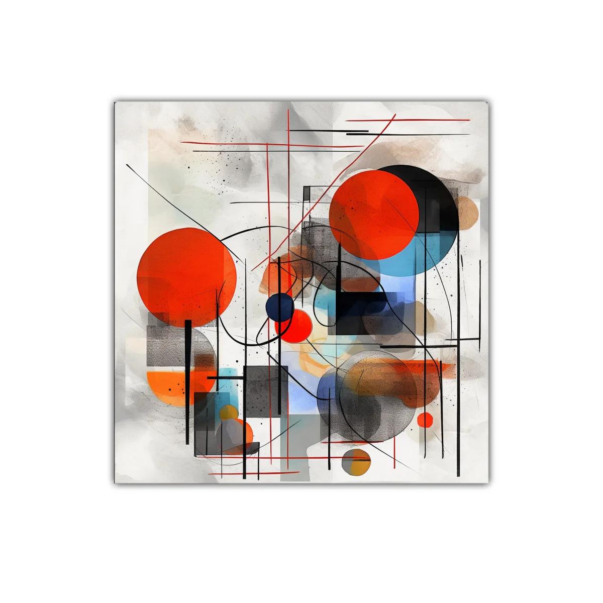 Composición abstracta con círculos en tonos vibrantes y líneas
