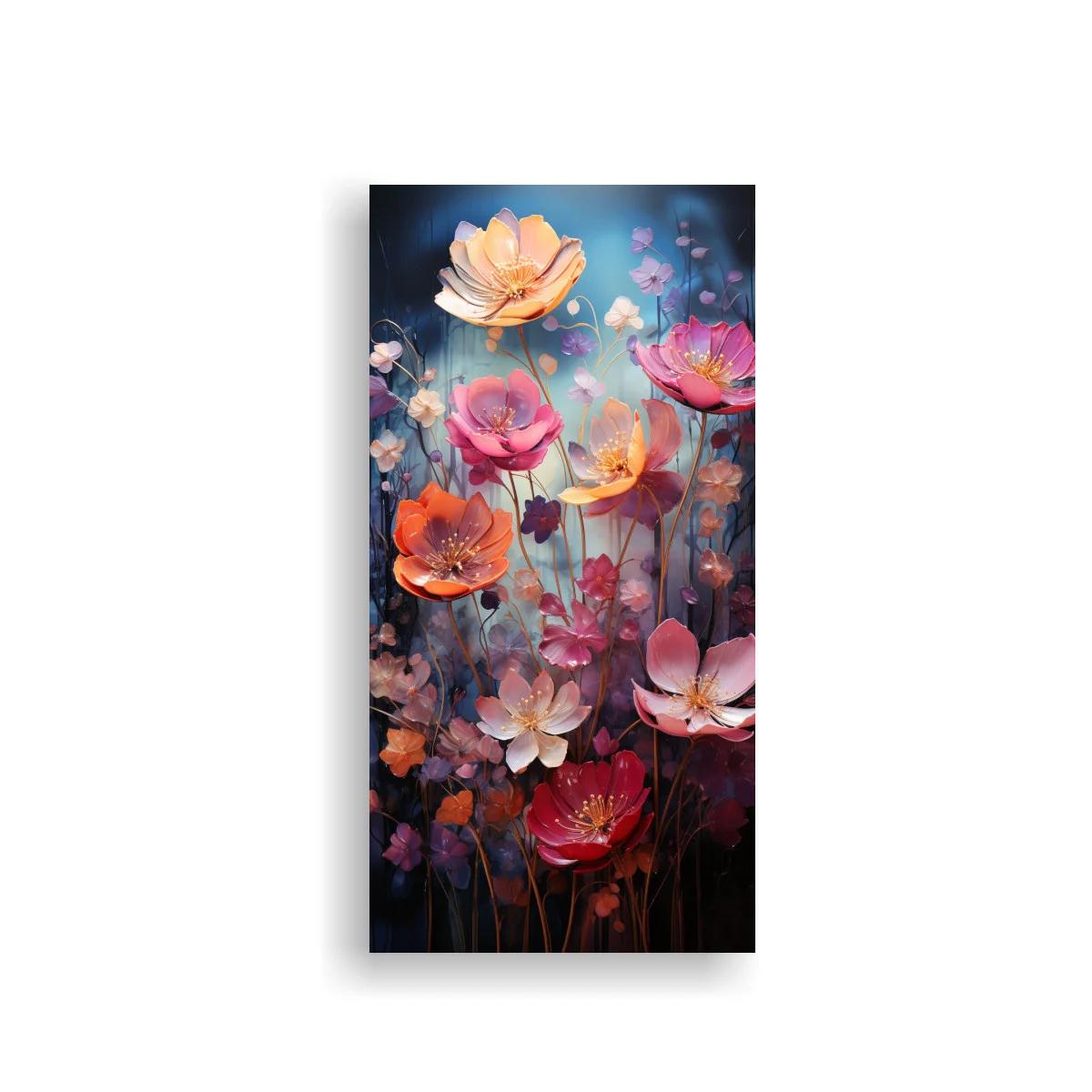 Cuadro flores tipo loto rosadas con capullos y fondo azul oscuro — imagen principal