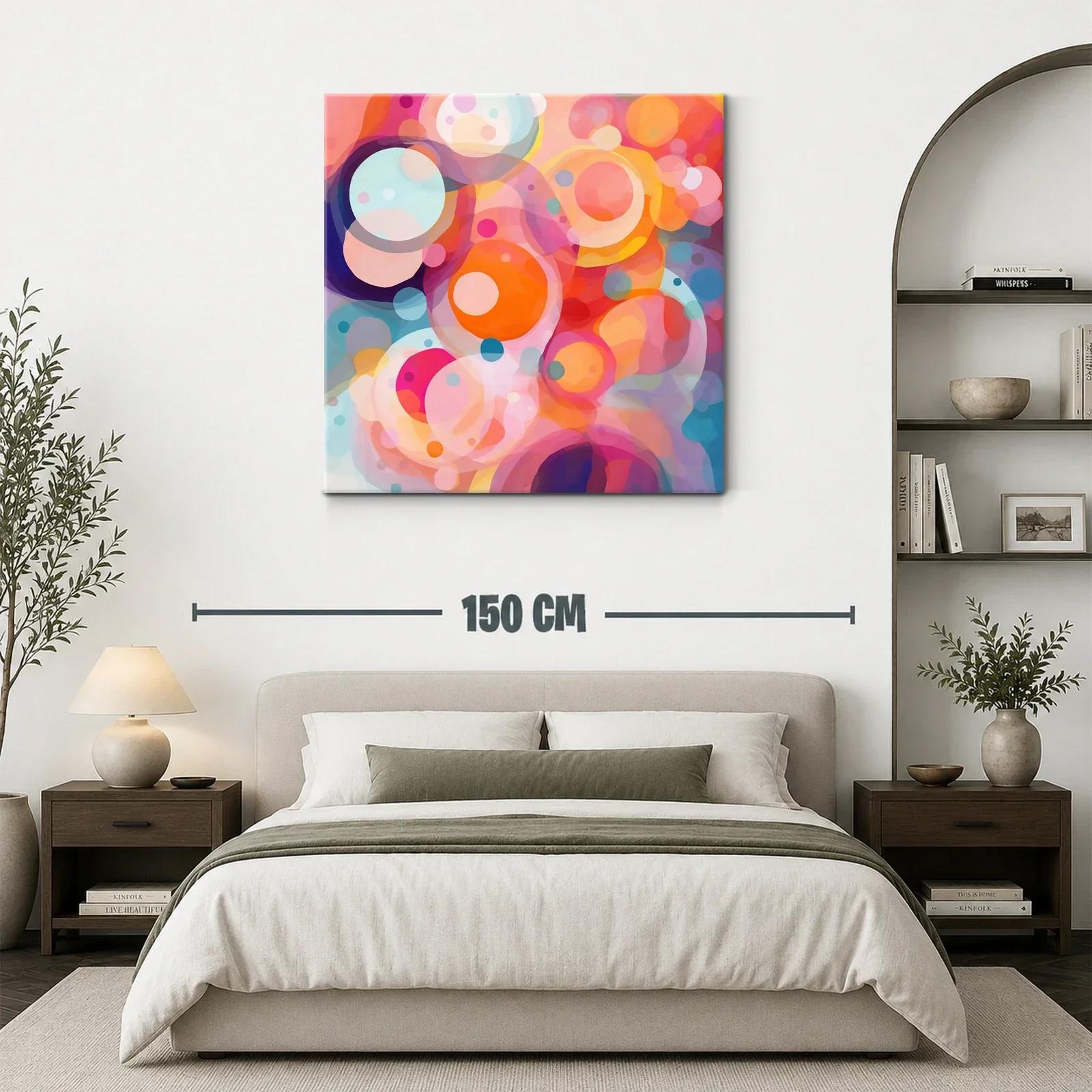 Cuadro abstracto con formas circulares en tonos cálidos y fríos — miniatura 3