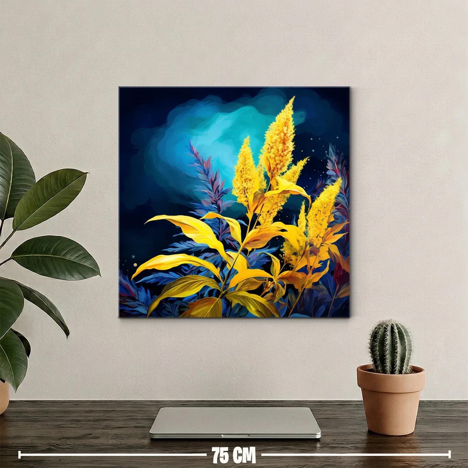 Cuadro con Flores Amarillas y Fondo Azul Intenso — miniatura 2