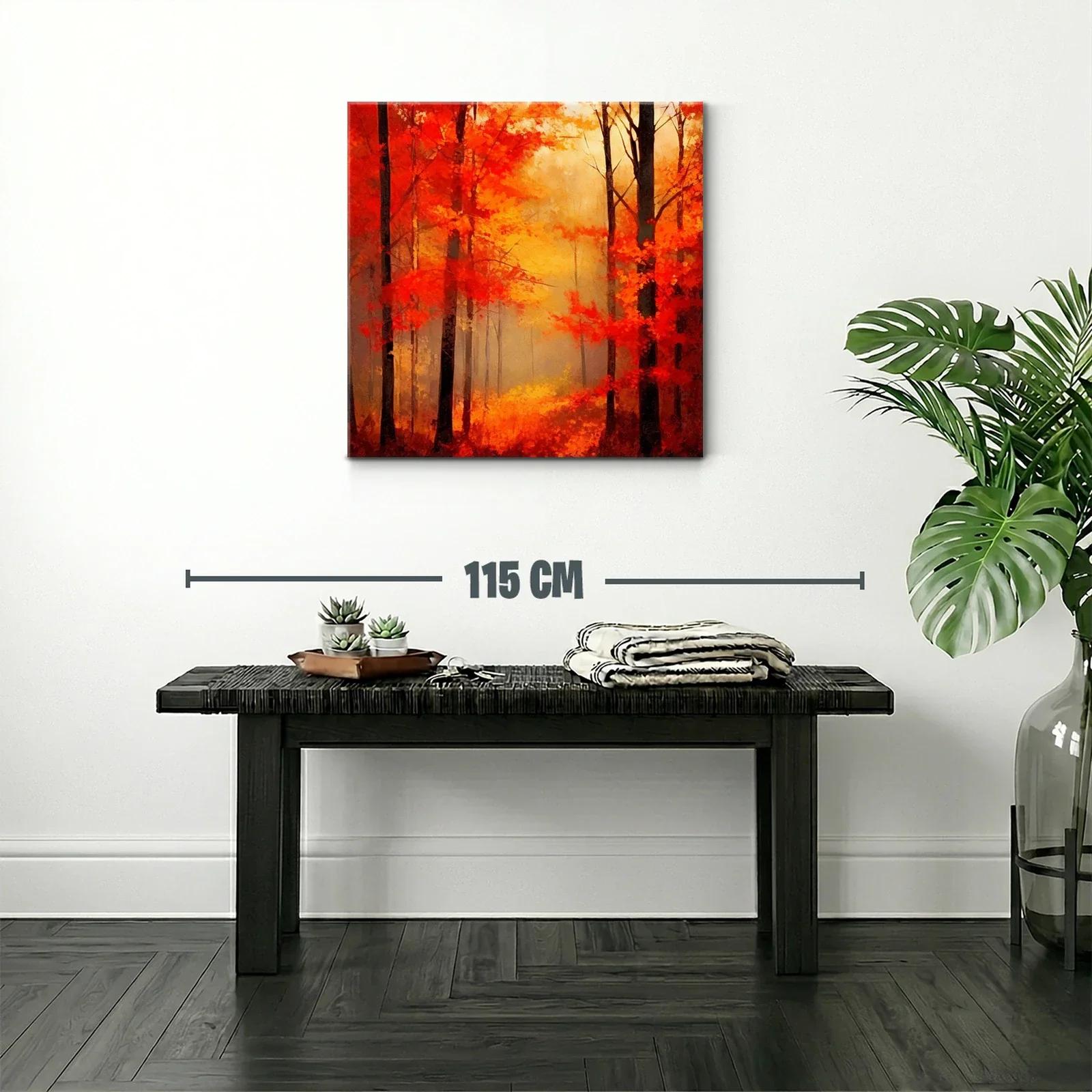 Bosque en otoño con intensos tonos cálidos y neblina suave — miniatura 2