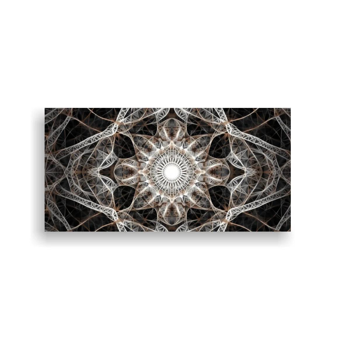 Cuadro mandala geométrico con roseta radial y triángulos