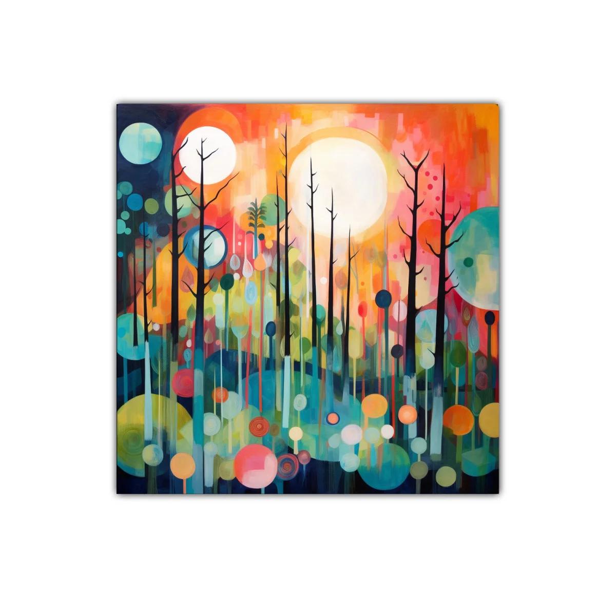 Arte abstracto de bosque con formas circulares y colores vivos — imagen principal