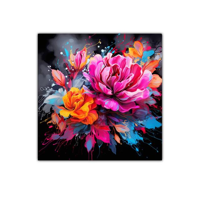 Cuadro vibrante con flores en tonos fucsia y naranja