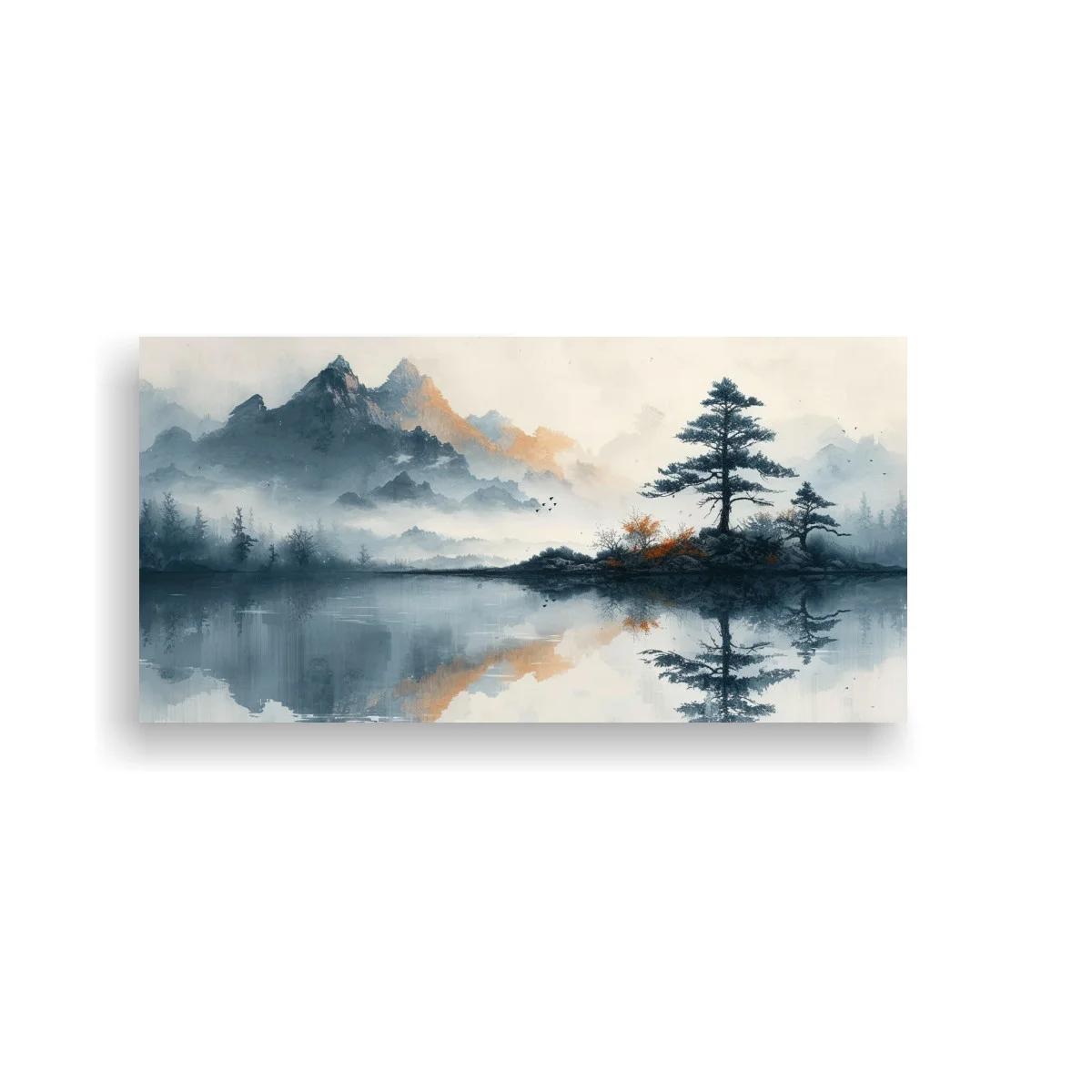 Cuadro isla con pino solitario y lago en calma