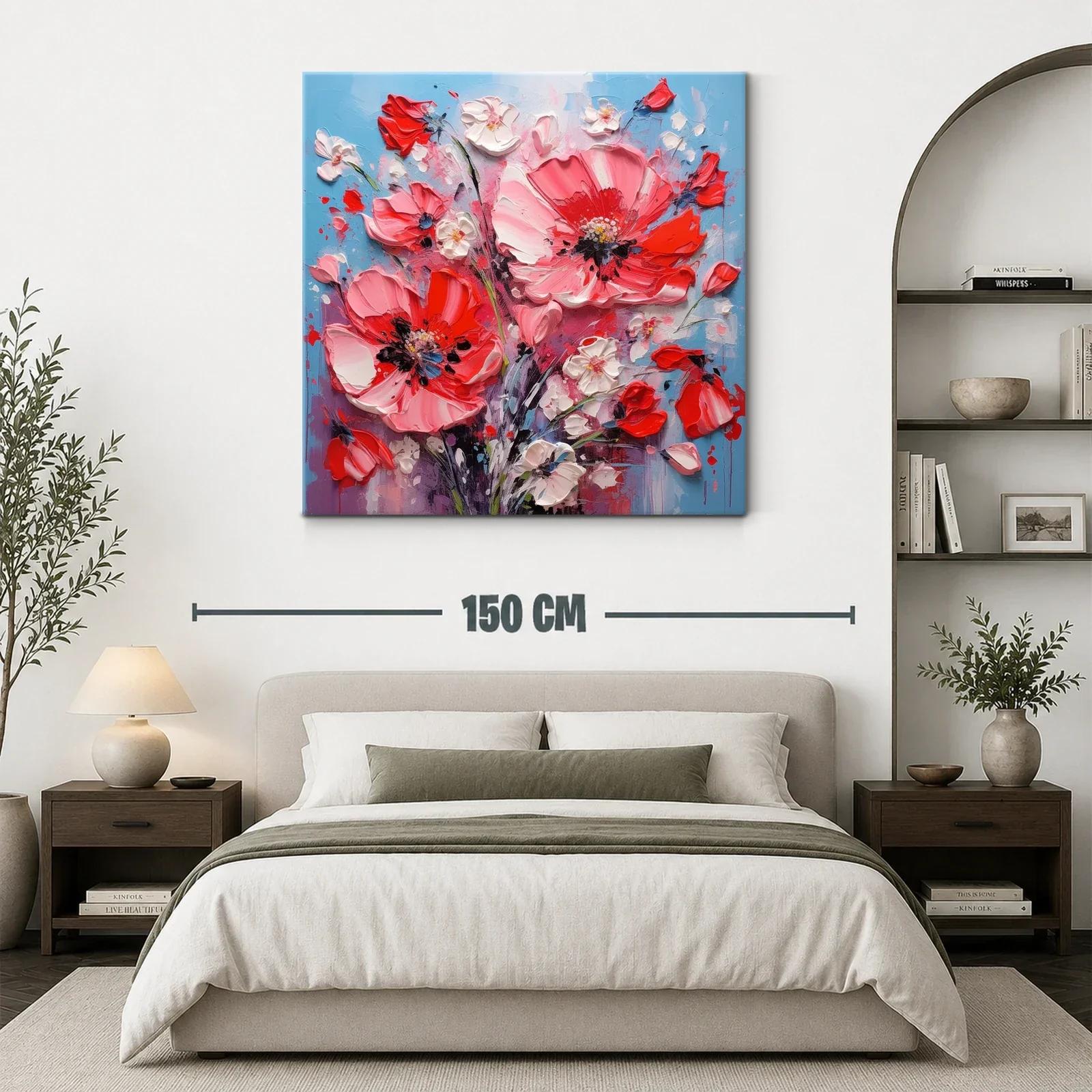 Cuadro con intenso ramo floral en vibrantes tonos rojos y rosas — miniatura 3