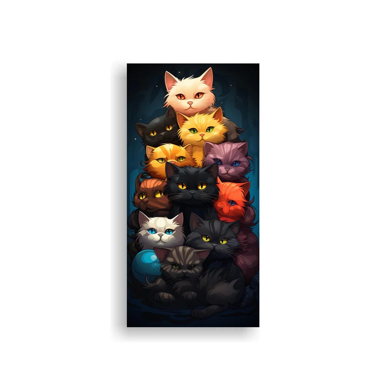 Cuadro grupo de gatos de colores con ojos brillantes