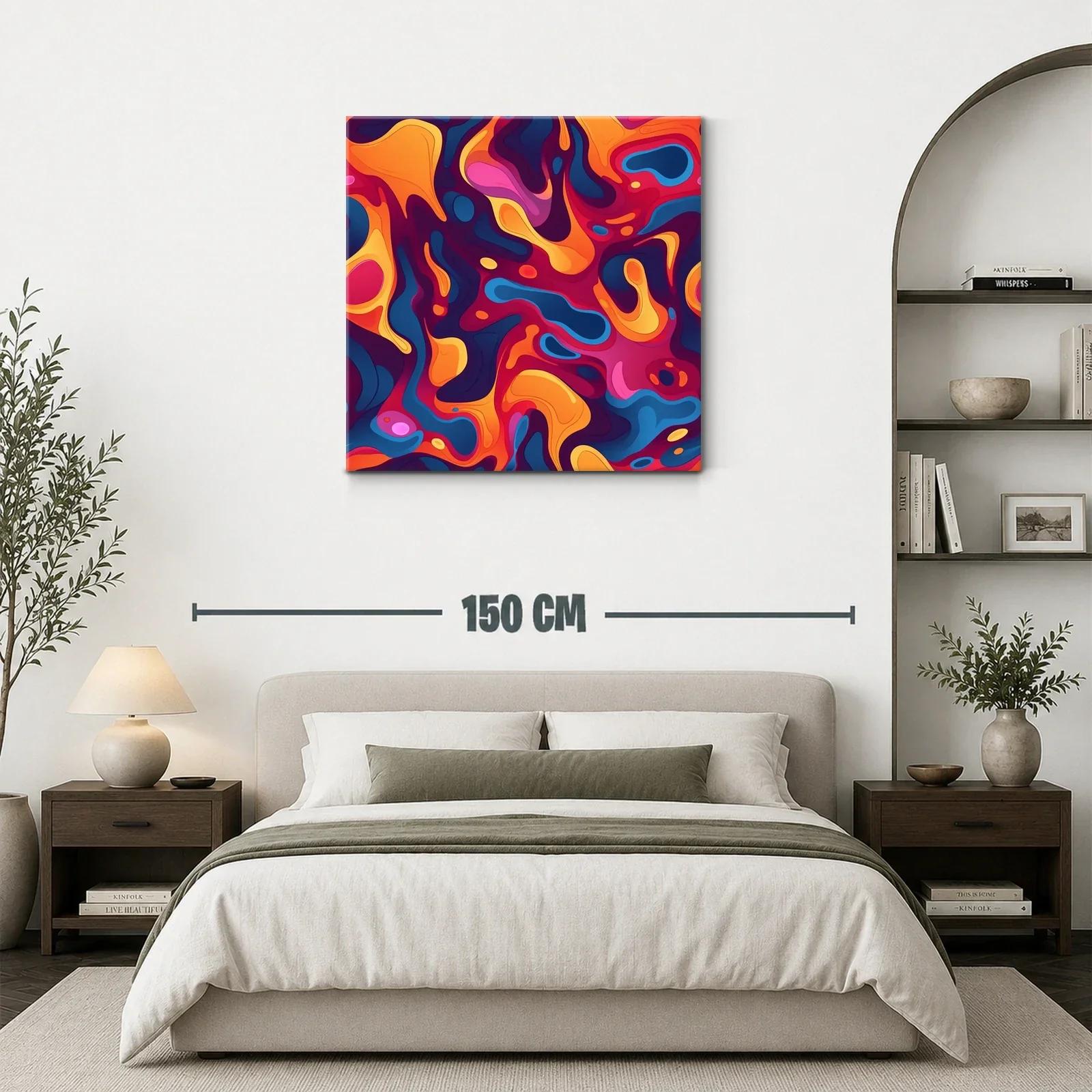 Cuadro abstracto con formas fluidas en tonos cálidos y fríos — miniatura 3