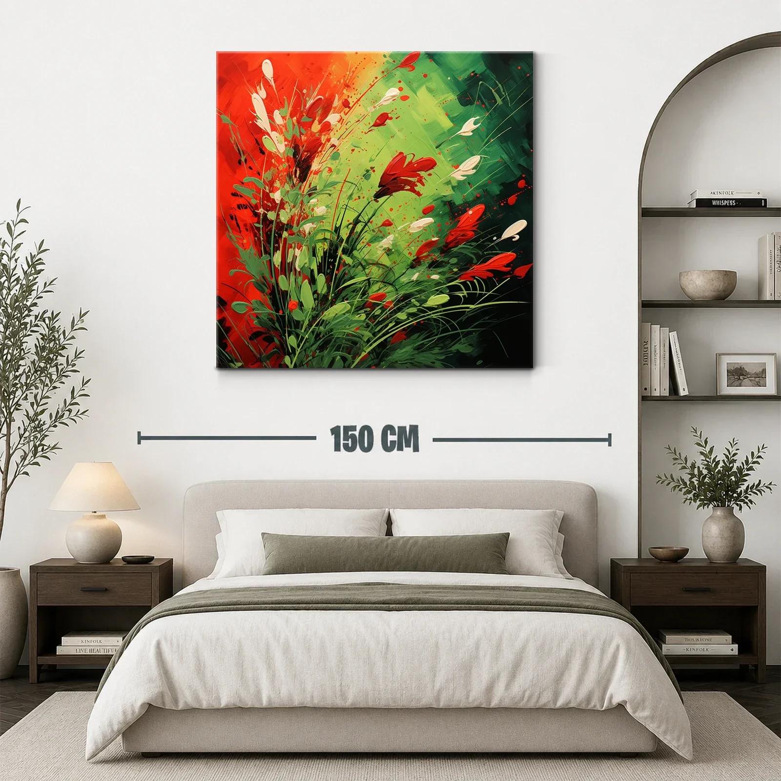 Cuadro vibrante con explosión de flores rojas y verdes — miniatura 3