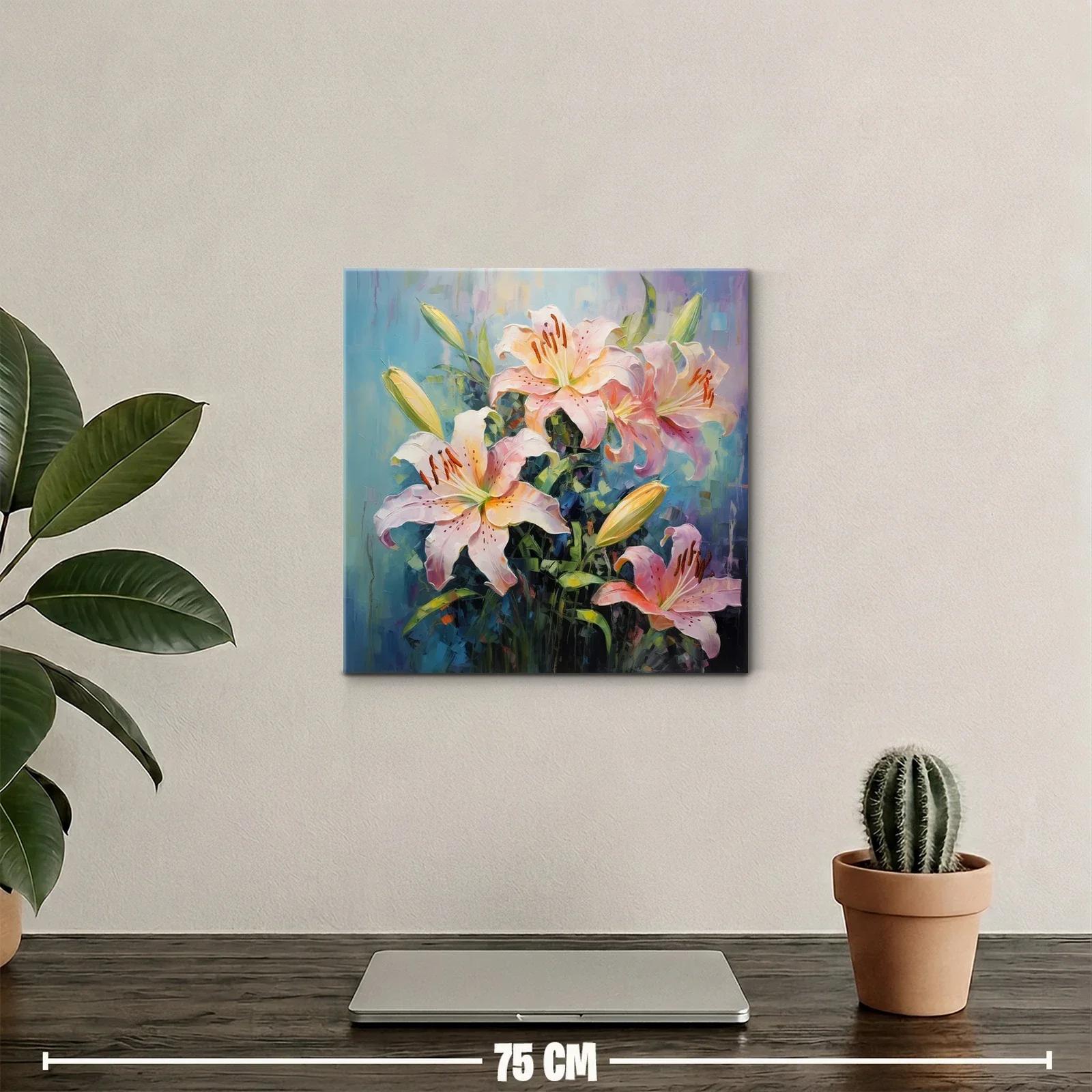 Cuadro con ramo de lirios rosa y verde vibrante — miniatura 2