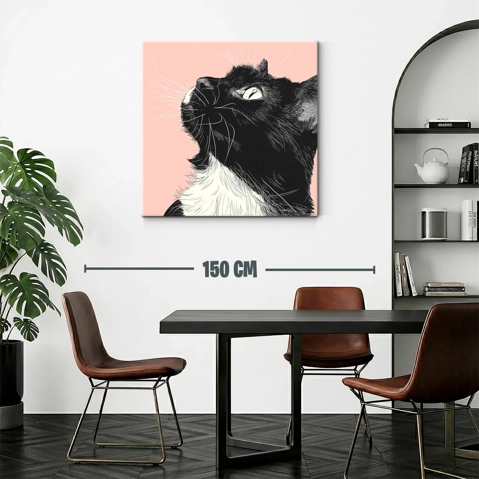 Retrato de gato negro y blanco con fondo rosa suave — miniatura 2