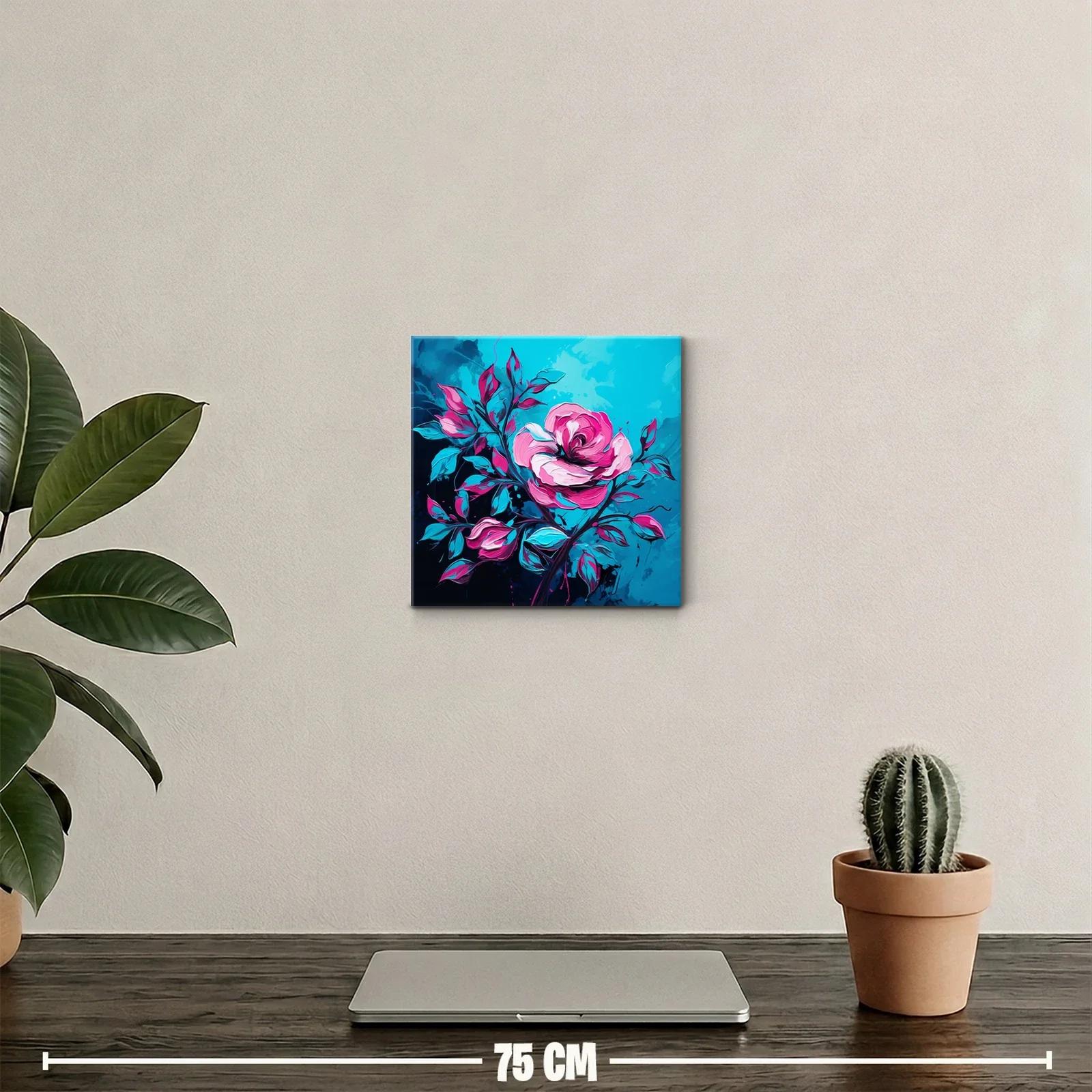Rosa vibrante con hojas en tonos azules y fucsias — miniatura 2